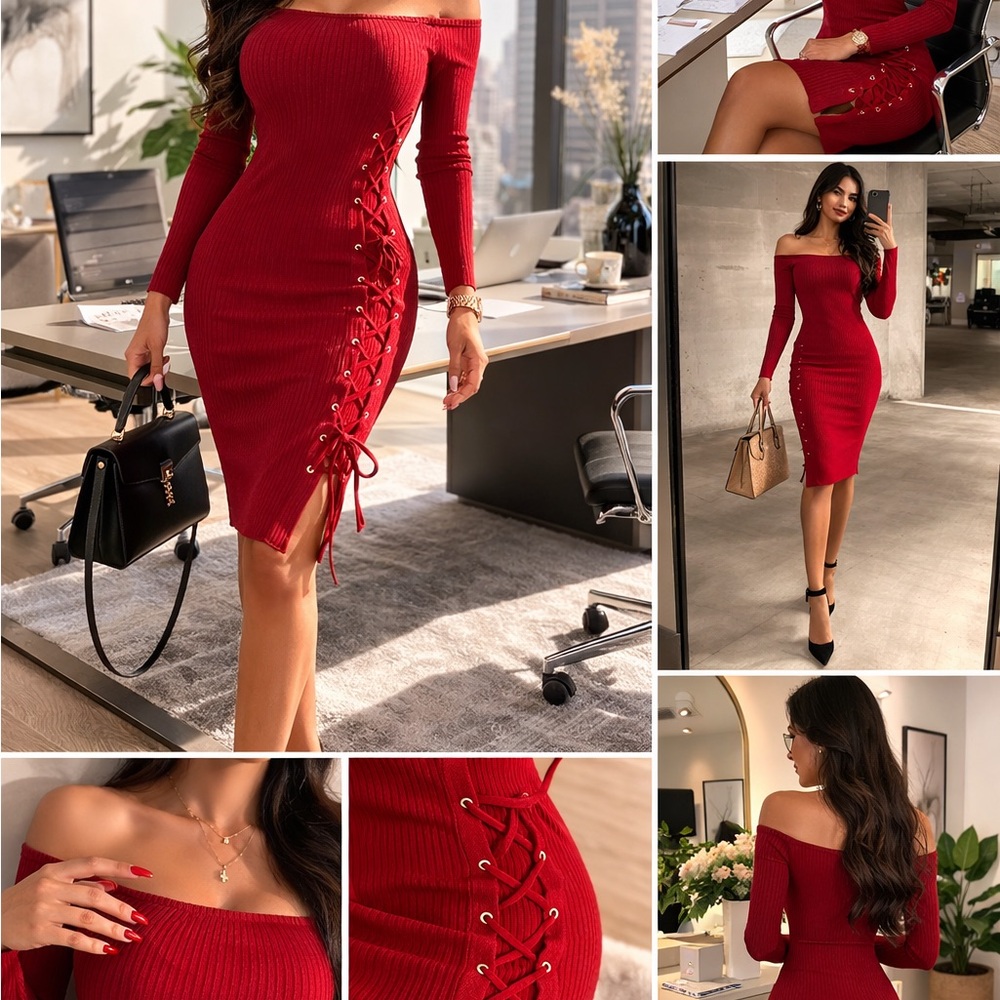 Elegant Off-Shoulder Red Dress